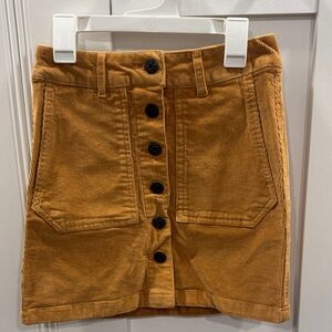 Button-Front Corduroy Skirt in Tan